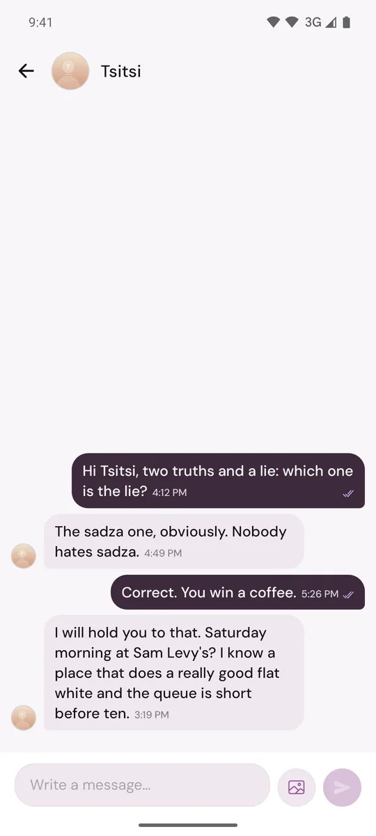 A chat with messages, with the message box and the send arrow at the bottom