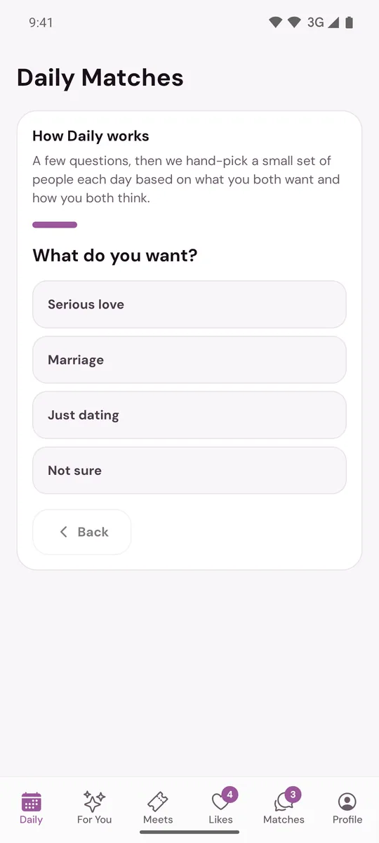 Daily Matches with the How Daily works note and the first question
