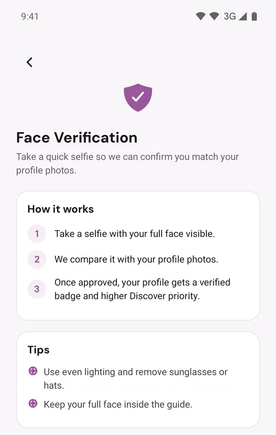 Face Verification with the How it works and Tips cards